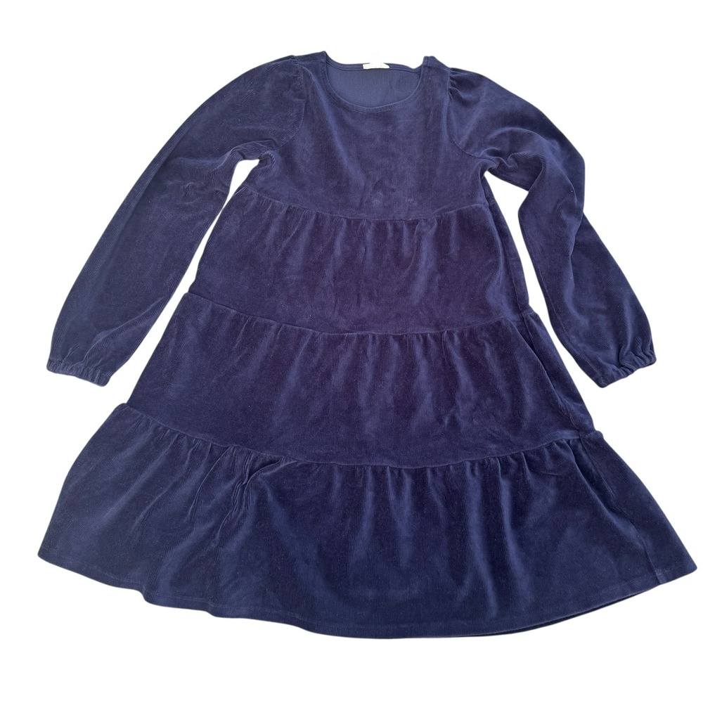 Crewcuts Girls Blue Velour Tiered‎ Long Sleeve Dress Size 12 Kids Holiday Winter